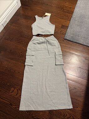Striped Knit Maxi Skirt in Light Gray and White — Casual Cargo Style